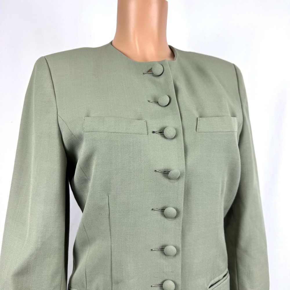 Vintage Algon Quins Womens Sz M Green Wool Blend Button Up Blazer Jacket Chinese - Picture 3 of 13